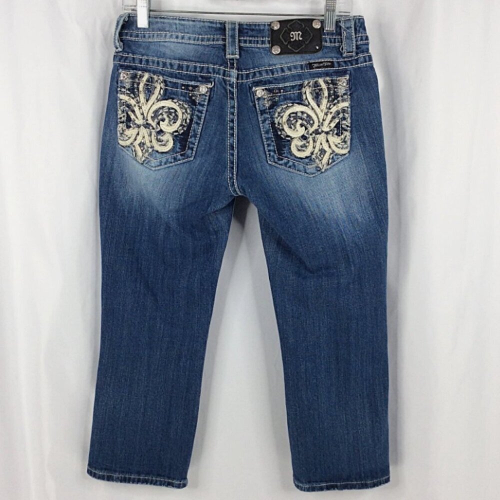 Miss Me‎ Easy Crop Jeans Womens Size 28 Embroidered Rhinestones JE5769EC2